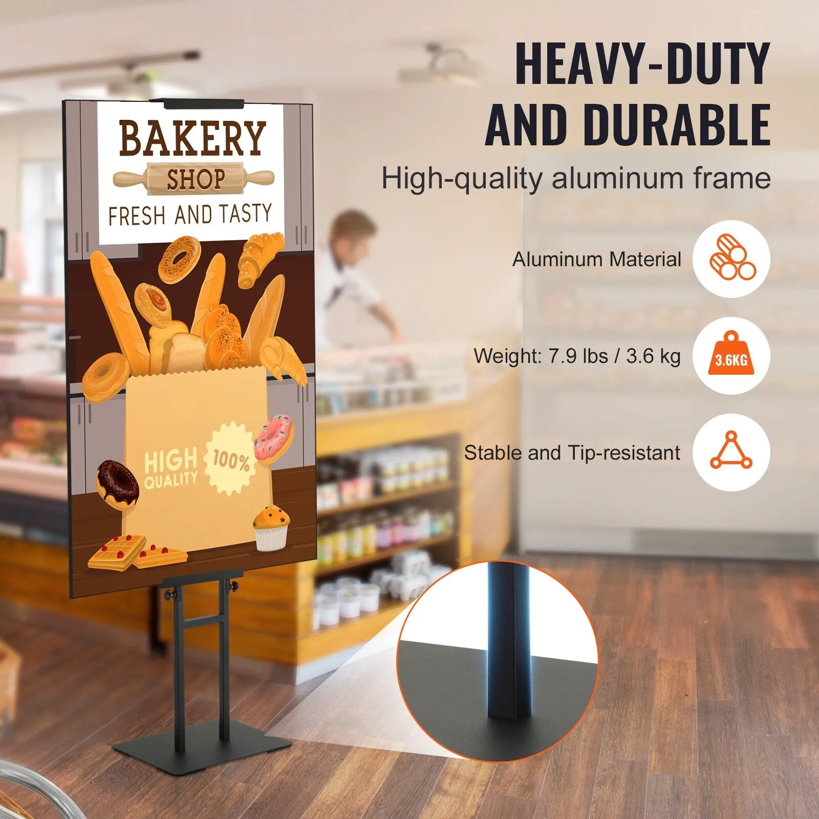 Poster Stand with Shock-absorbing Base for Display, for Board and Foam - 3.9" to 75"