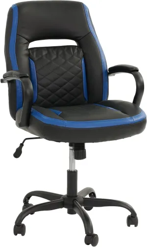 Poundex Upholstered Office Chair with Padded Armrests in Black and Blue