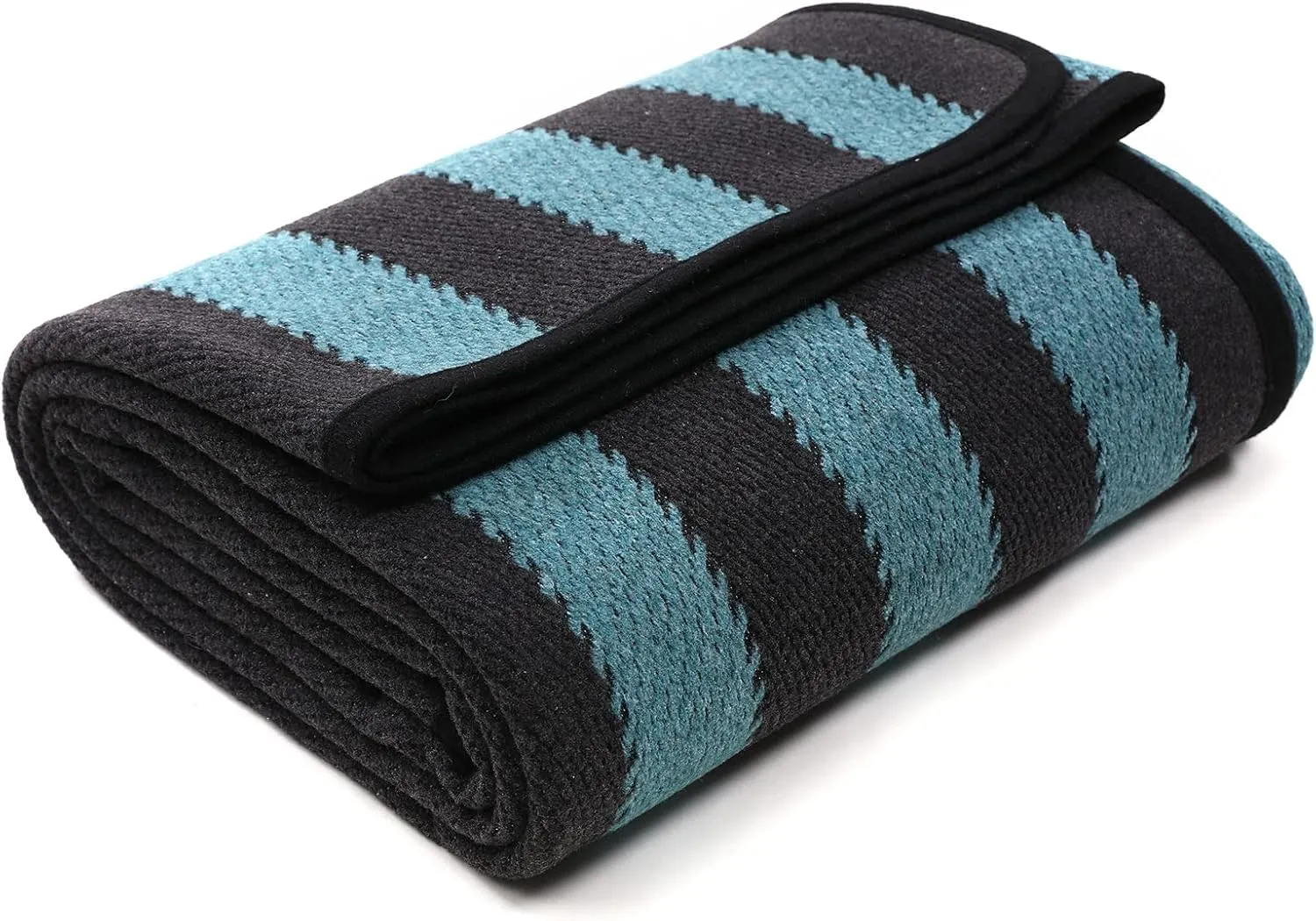 PuTian Merino Wool Blanket - 87" x 63" Thick Warm Soft Large Bed Throw - Great for Camping, Outdoors, Travel, Car, Couch, All Seasons Blue Stripe