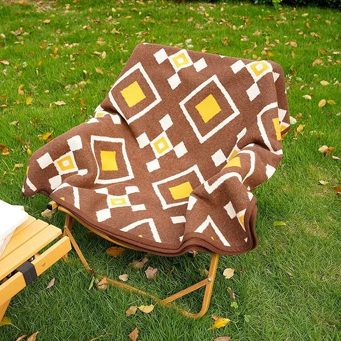 PuTian Merino Wool Blanket - Warm Thick Washable 87" x 63" Large Throw for Outdoors Camping Couch Bed Trave, Brown Check