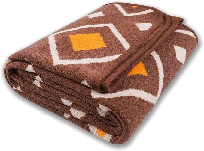 PuTian Merino Wool Blanket - Warm Thick Washable 87" x 63" Large Throw for Outdoors Camping Couch Bed Trave, Brown Check