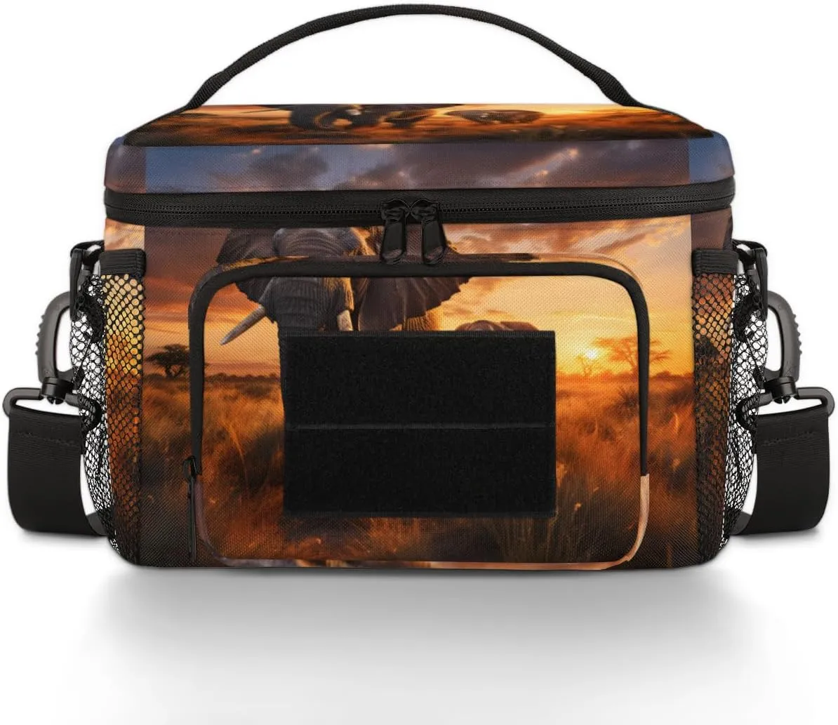 QsirBC Calendar Walking Elephants Tactical Lunch Bag for Men Women Insulated Leakproof Lunch Box with Adjustable Shoulder Strap Thermal Cooler Meal Prep Container for Work Camping Picnic Travel Beach