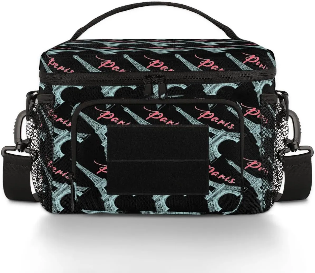 QsirBC Hand Painted Paris Pylons Tactical Insulated Lunch Bag for Men Women Large Leakproof Thermal Cooler with Adjustable Shoulder Strap Ideal for Work Picnic Camping Outdoor Adventures