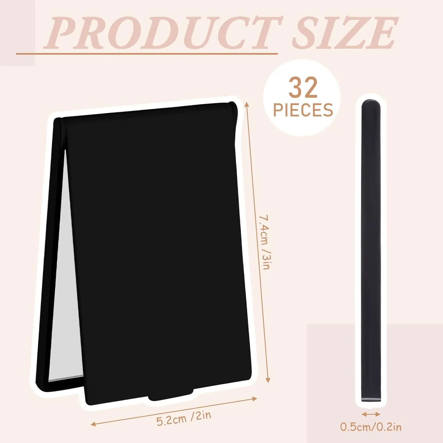 Queekay 32 Pcs Pocket Mirror Bulk Folding Compact Mini Mirror for Women Makeup Travel Cosmetic, 2 x 3 x 0.2 Inch(Black)