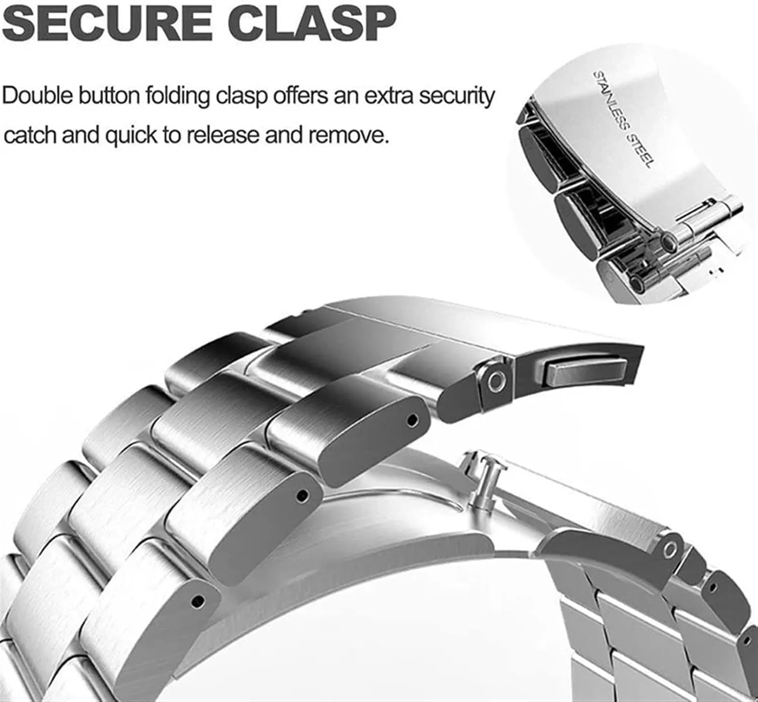 Quick Release Stainless Steel Metal Watch Band 20mm 22mm Unisex Folding Clasp For Smart Watch Quartz Watch