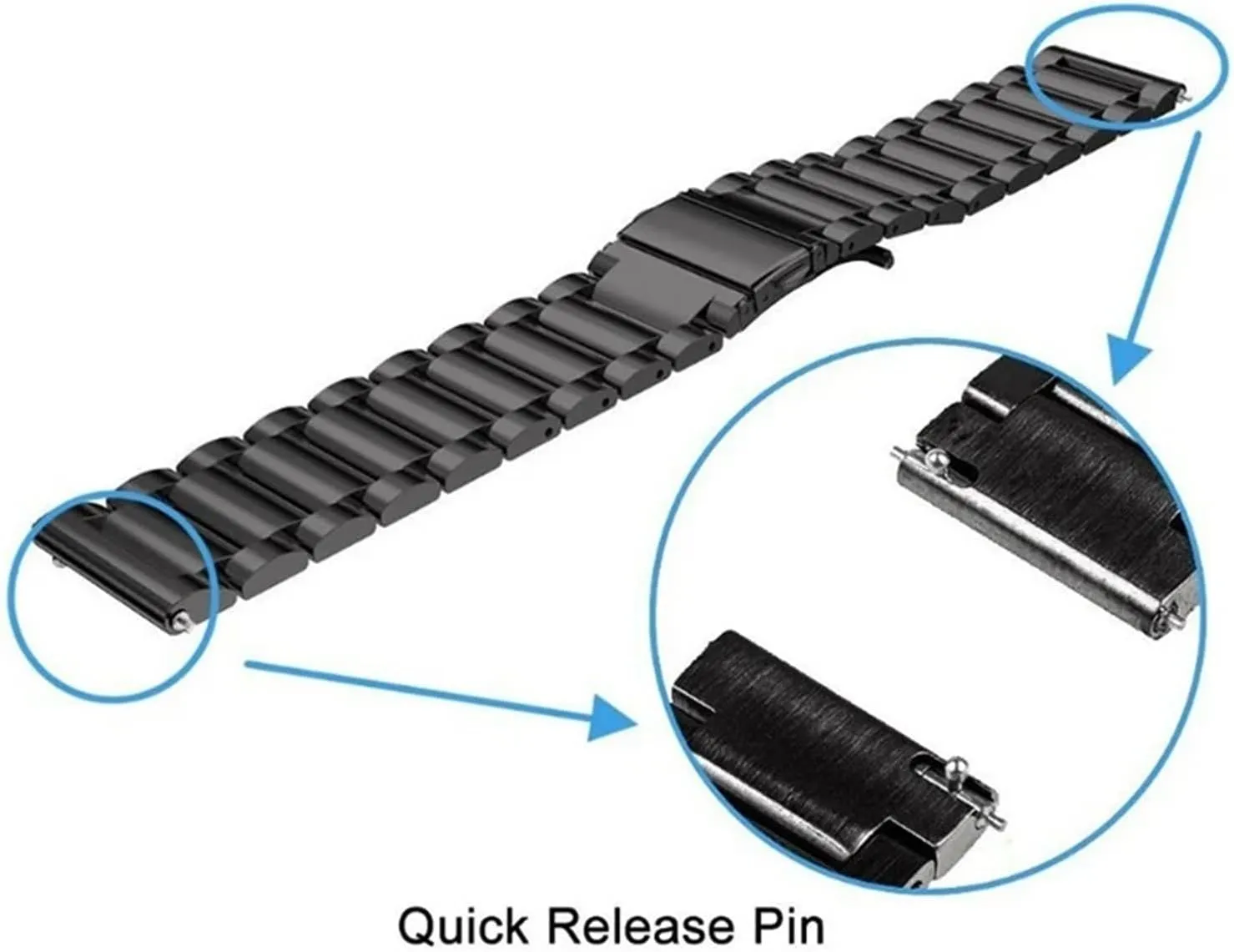 Quick Release Stainless Steel Metal Watch Band 20mm 22mm Unisex Folding Clasp For Smart Watch Quartz Watch