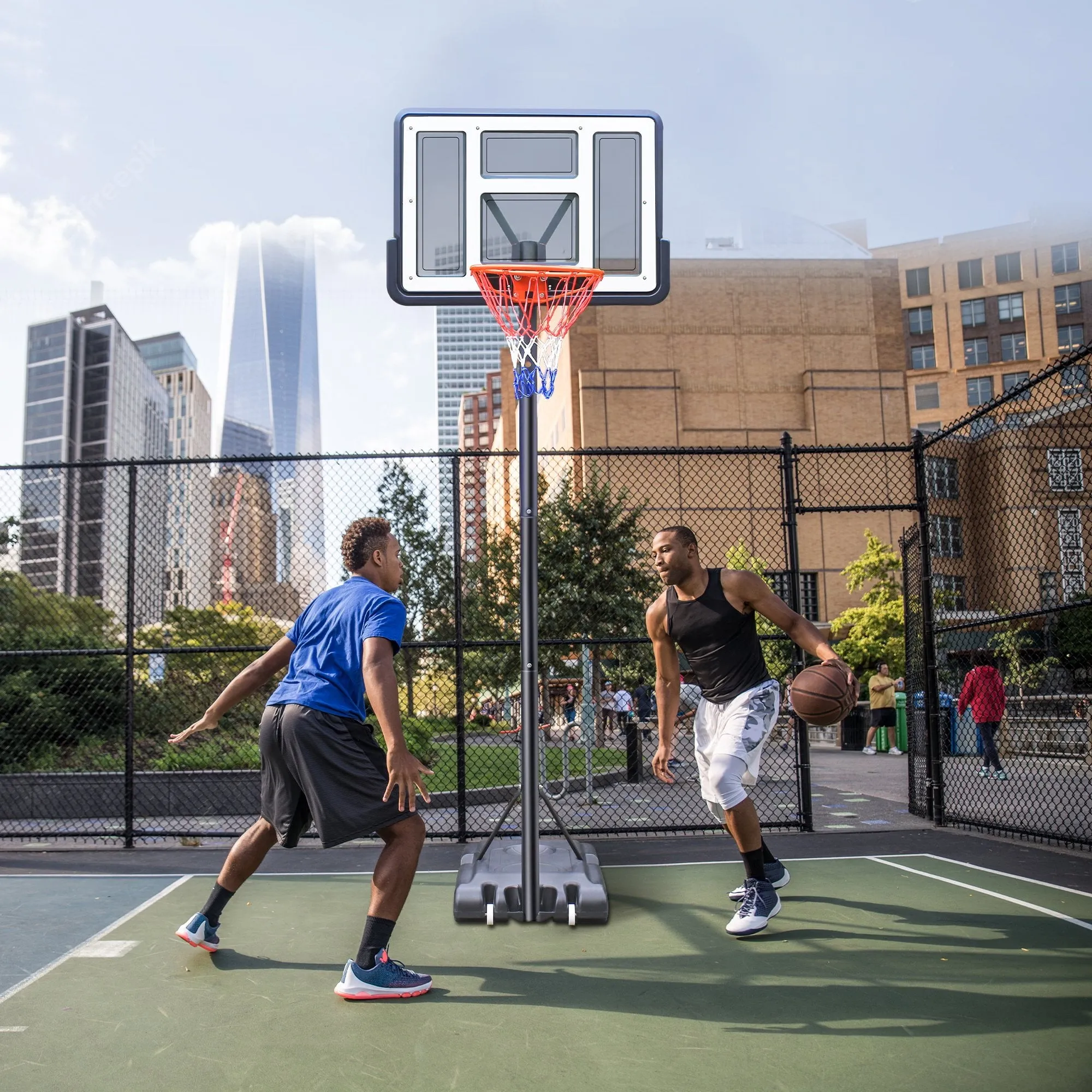 Qunler 44" Portable Basketball Hoop System, 4.4-10 ft Height Adjustable Basketball Goal System with Wheels and Shatterproof Backboard and Large Base for Adults Kids Outdoor Indoor Court