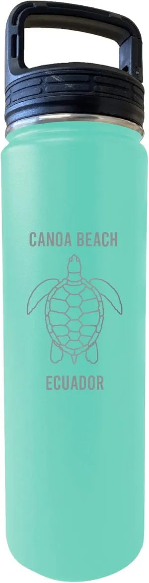 R and R Imports Canoa Beach Ecuador Souvenir 32 Oz Engraved Seafoam Insulated Double Wall Stainless Steel Water Bottle Tumbler