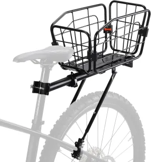 Rear Bike Rack with Basket, 165 LB Load - Aluminum Alloy Cargo Rack for Back of Bike with Free Bungee Cord & Waterproof Cover & Installation Tool