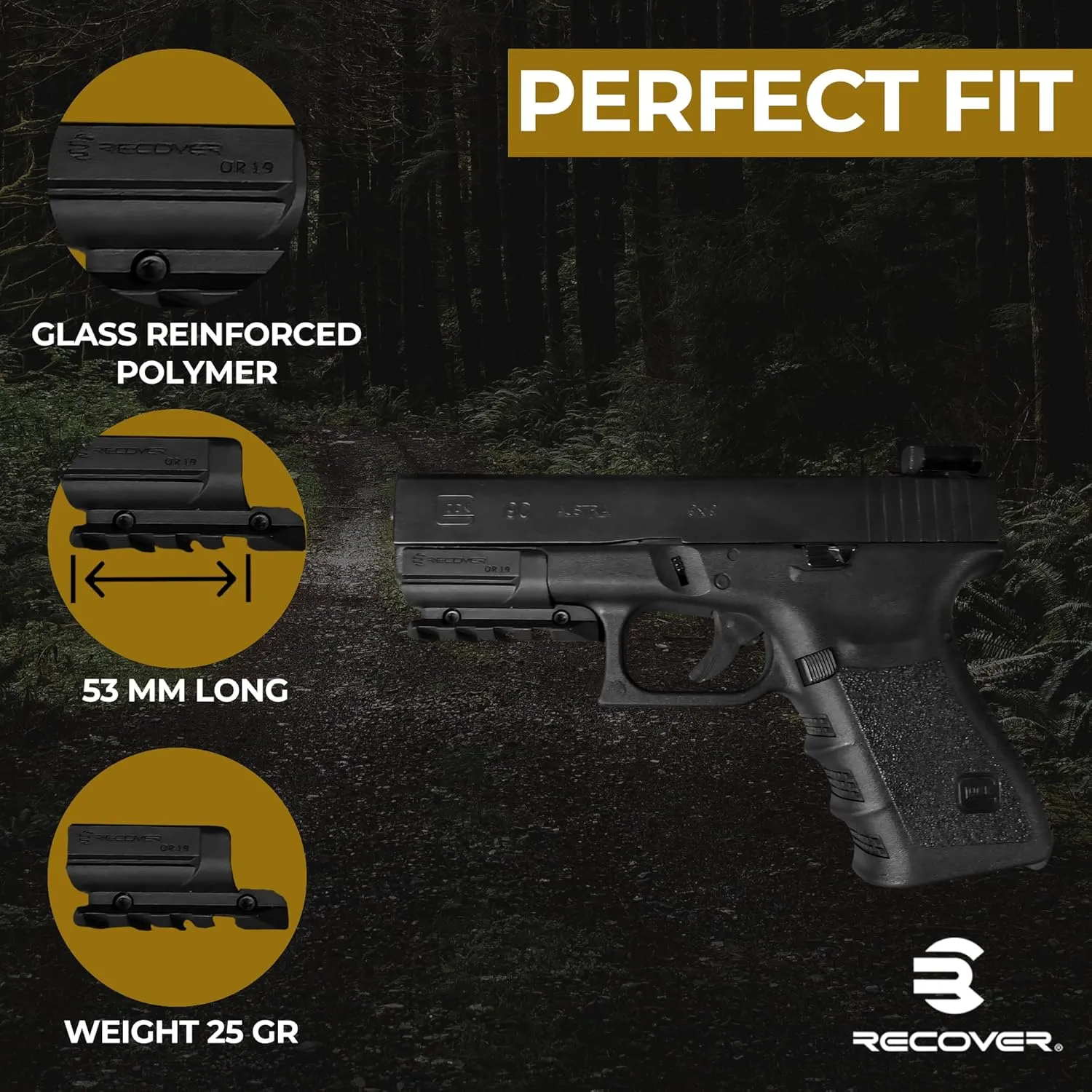 Recover Tactical Picatinny Rail for Glock, Glock MOS, S&W Shield 9mm, SW40, Sig P365 (Must Select Your Model Below), Easy Install, No Mods Required