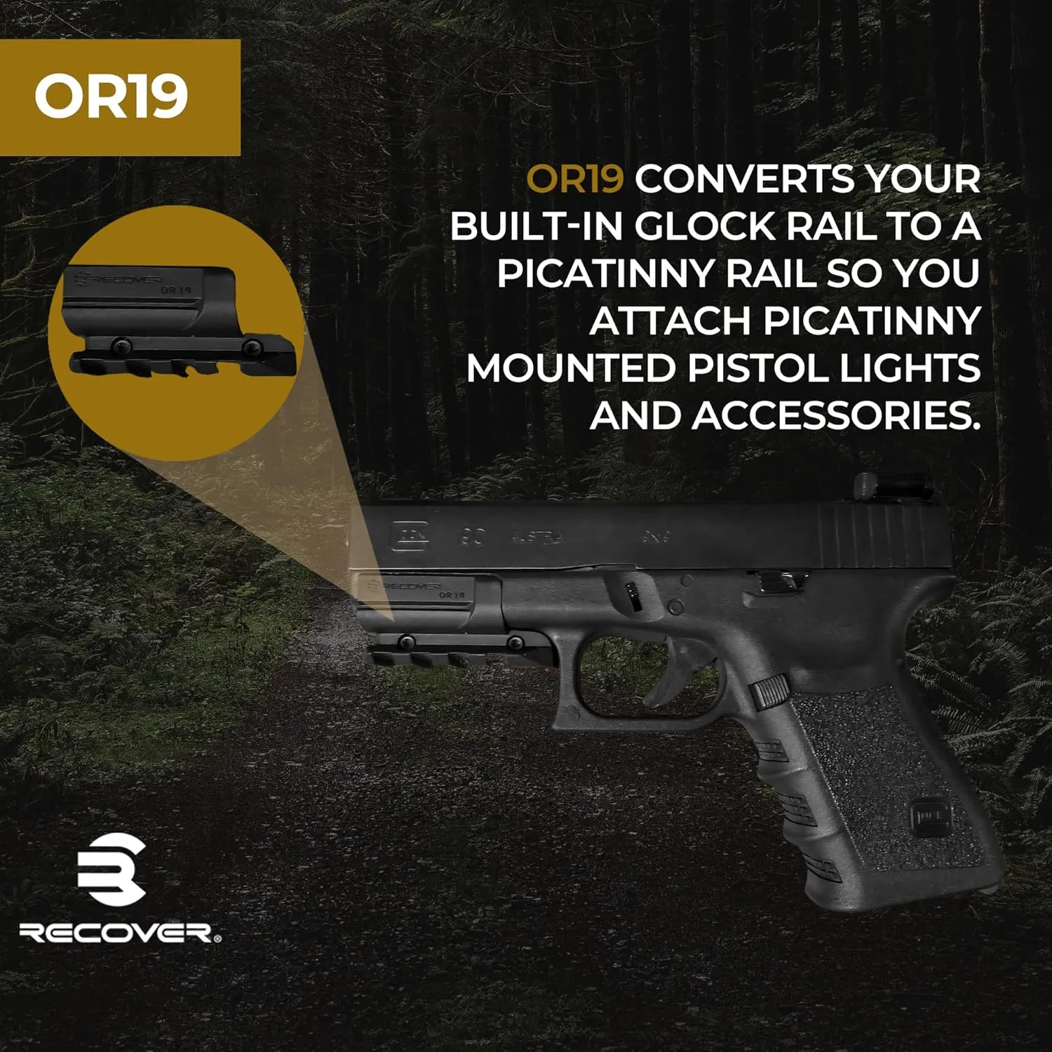 Recover Tactical Picatinny Rail for Glock, Glock MOS, S&W Shield 9mm, SW40, Sig P365 (Must Select Your Model Below), Easy Install, No Mods Required