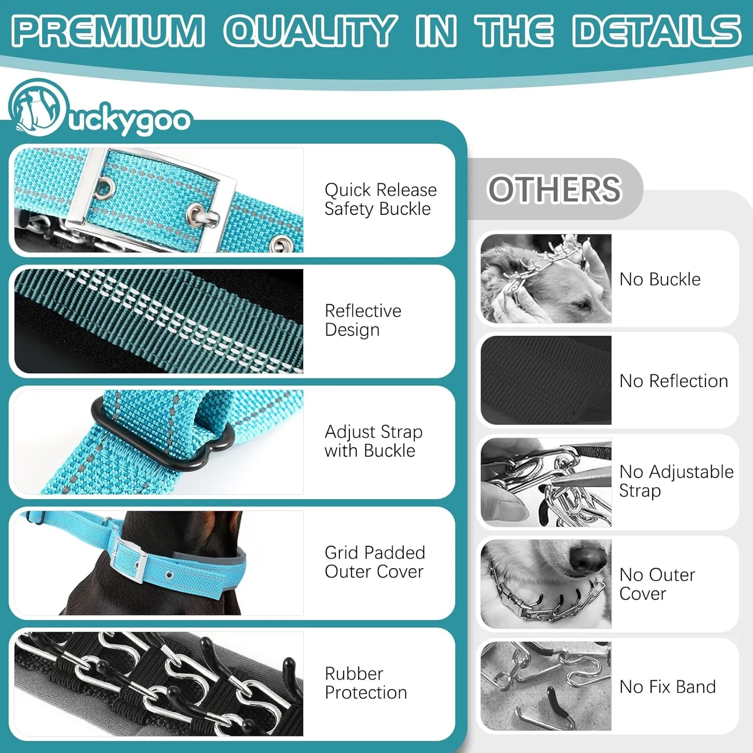 Reflective Martingale Collar for Dogs - Hidden Anti Pull Adjustable Training Collar Heavy Duty Buckle, Suitable for Small Medium Large Dogs on Walking & Hunting,Blue,M