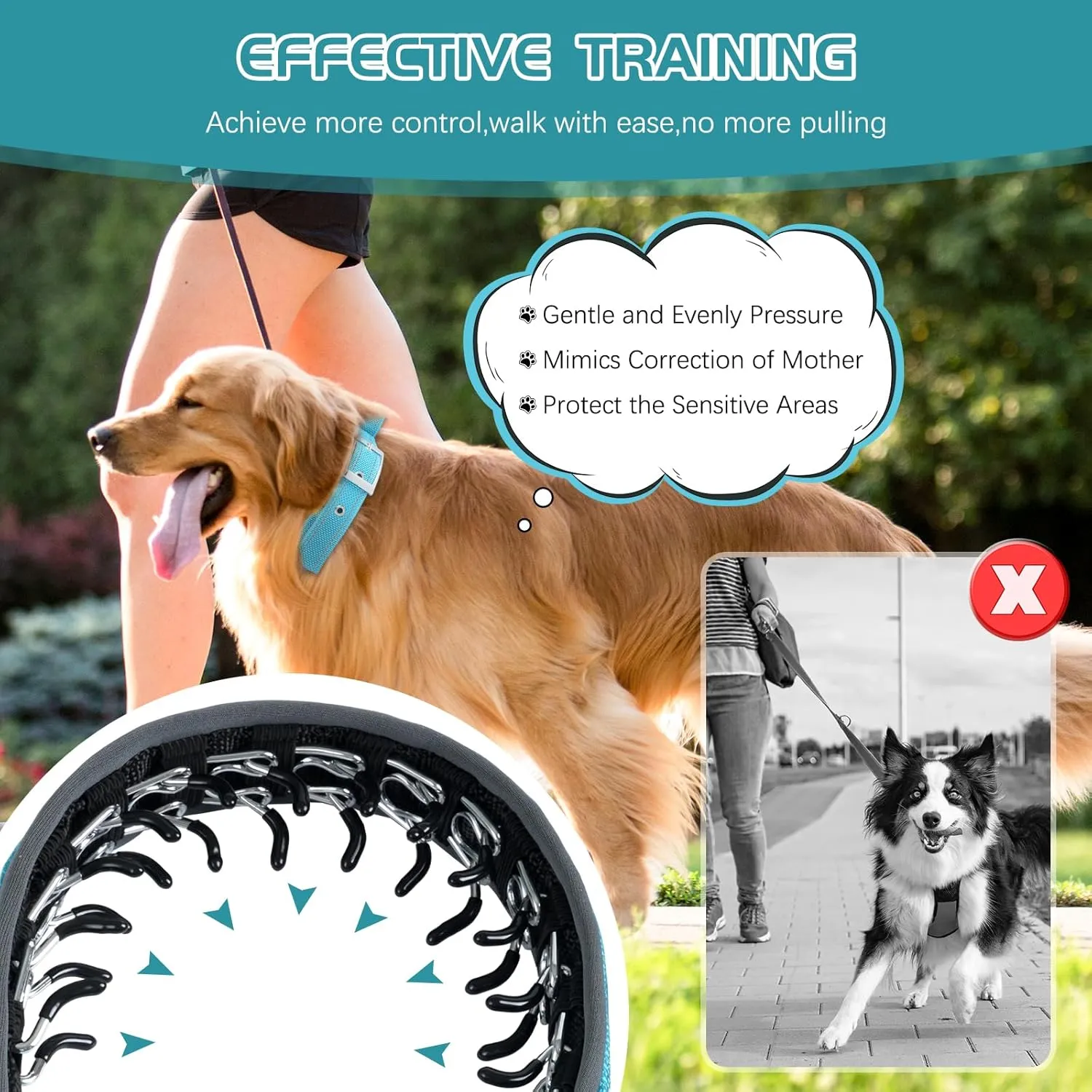 Reflective Martingale Collar for Dogs - Hidden Anti Pull Adjustable Training Collar Heavy Duty Buckle, Suitable for Small Medium Large Dogs on Walking & Hunting,Blue,M