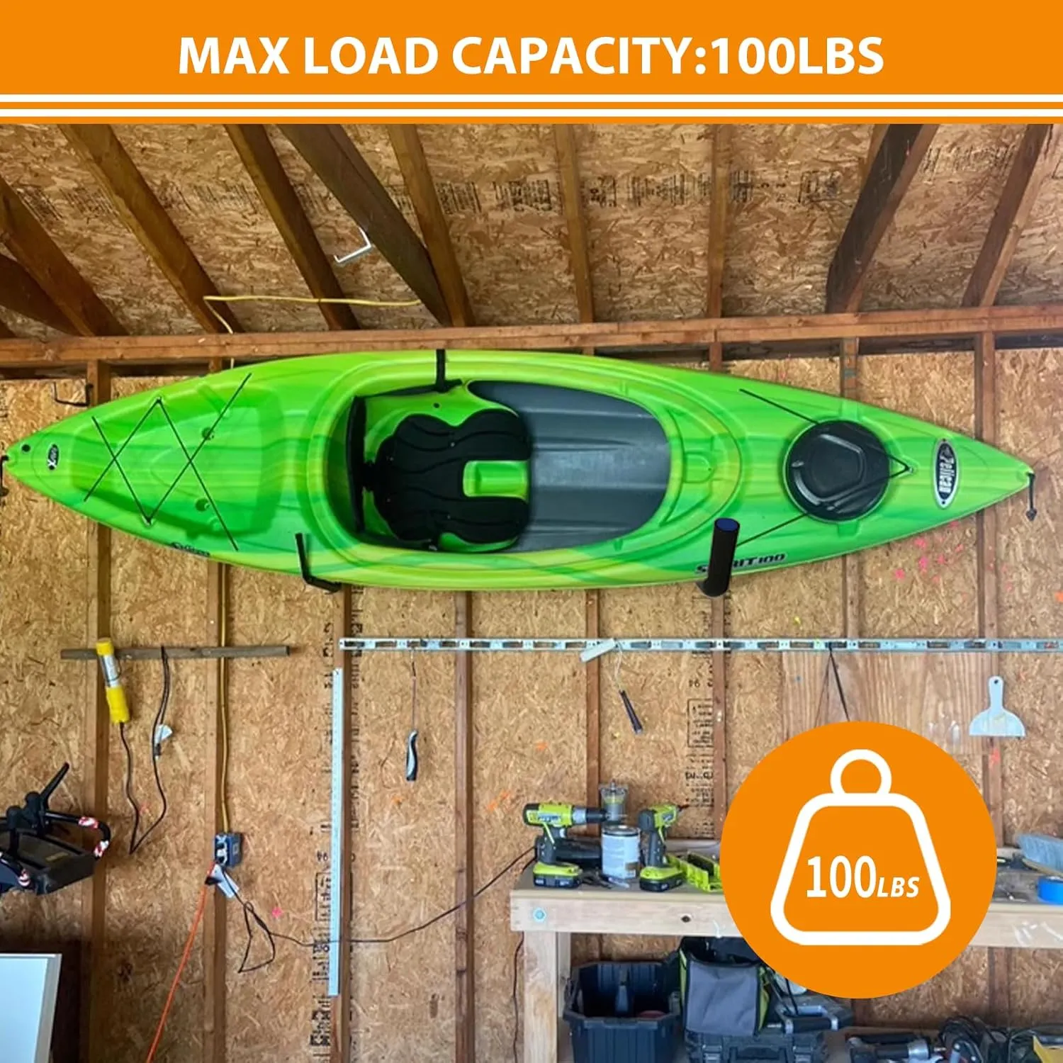 Reinforced Kayak Storage Rack, Heavy-Duty & Versatile for Garage, Dock, Indoor, Outdoor, Fits Kayaks, Canoes, Paddle Boards & Paddles
