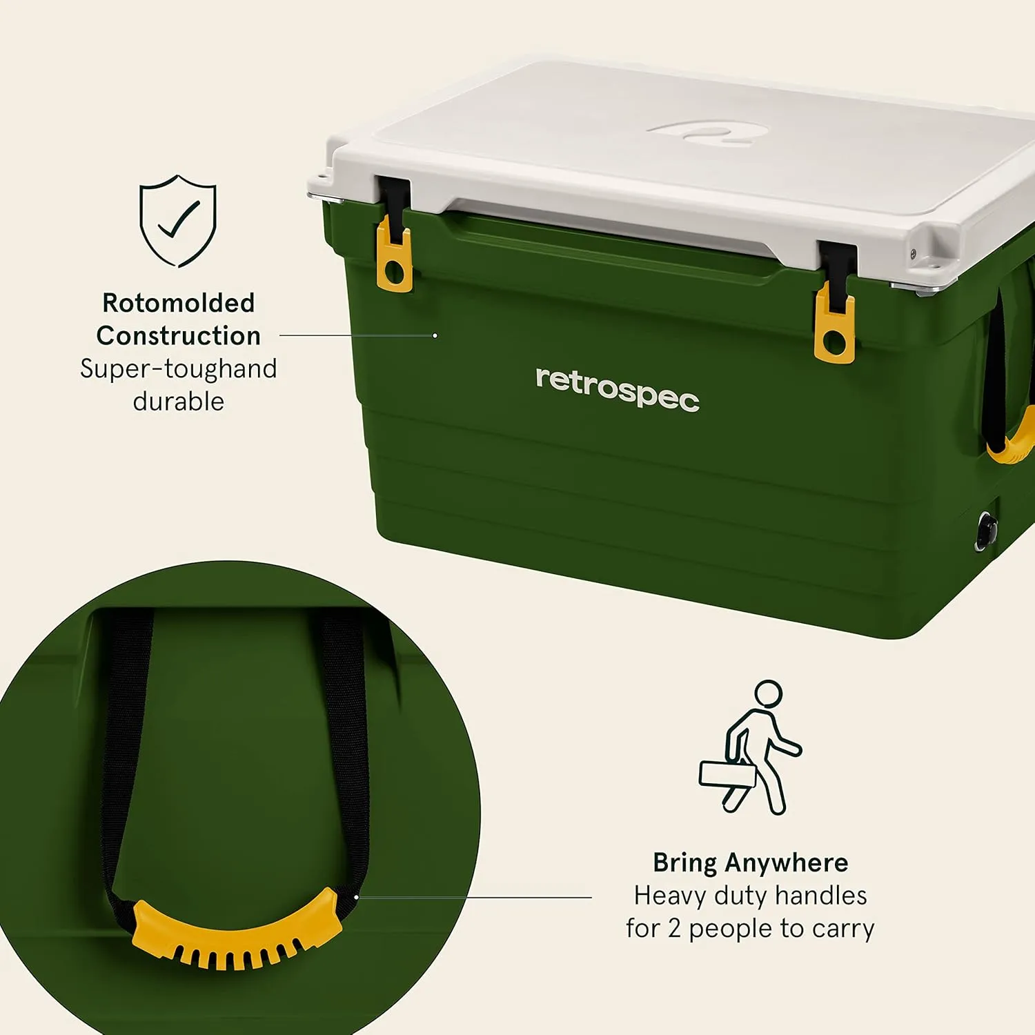 Retrospec Palisade Rotomolded Cooler - Fully Insulated Portable Ice Chest with Built in Bottle Opener, Tie-Down Slots & Dry Goods Basket - Large Beach, Camping & Travel Coolers 25, 45 & 65qt