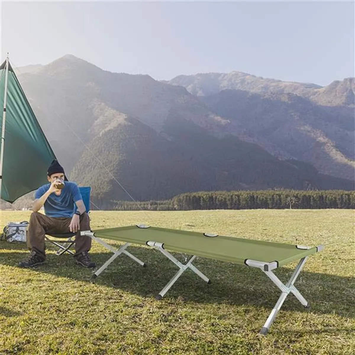 RHB-03A Portable Folding Camping Cot with Carrying Bag Army Green,Outdoor Portable Camping Bed