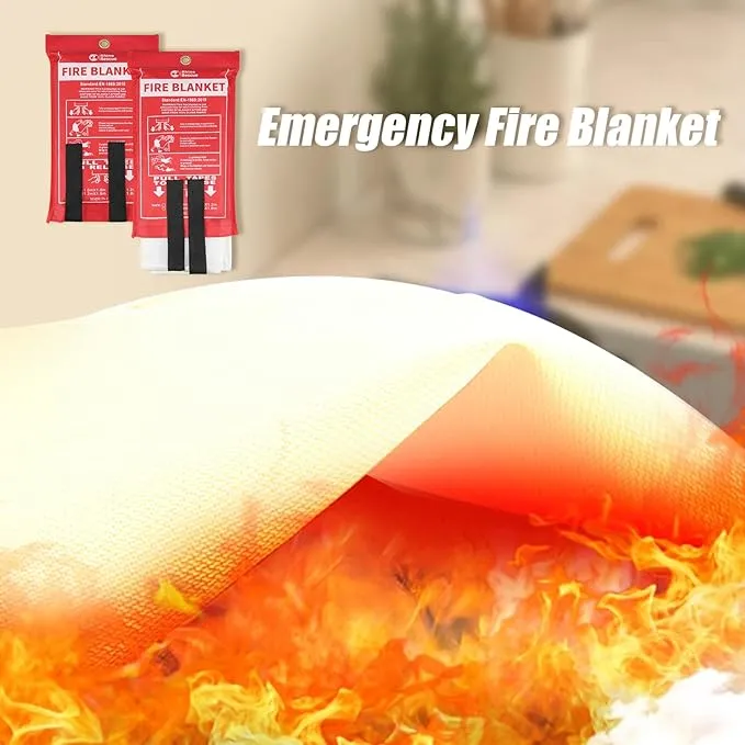 RHINO RESCUE Fire Blanket, 40''×40'' Fiberglass Emergency Fireproof Gear, Flame Retardant Protection for Home, Kitchen, Camping, Hiking, 8 Count
