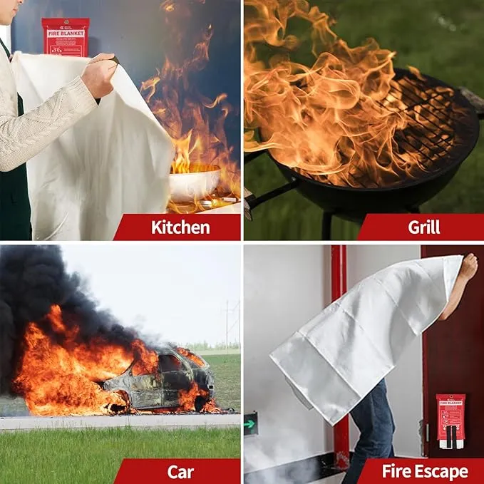 RHINO RESCUE Fire Blanket, 40''×40'' Fiberglass Emergency Fireproof Gear, Flame Retardant Protection for Home, Kitchen, Camping, Hiking, 8 Count