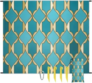 Rhombus Pattern Beach Blanket, Sandproof Beach Mat, 68 x 59 Waterproof Quick Drying Sand Free Mat with 4 x Ground Spikes for Outdoor Travel Camping Hiking, Geometry