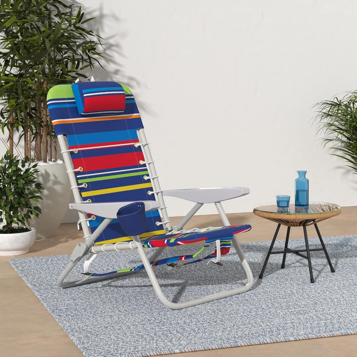 Rio Brands 4-Position Backpack Lace-Up Suspension Folding Beach Chair, Multi Color