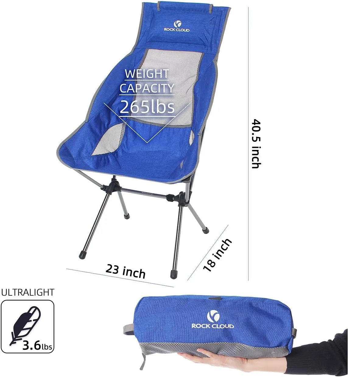 ROCK CLOUD Portable Camping Chair Ultralight Folding Chairs Compact Outdoor for Camp Hiking Backpacking Lawn Beach Sports