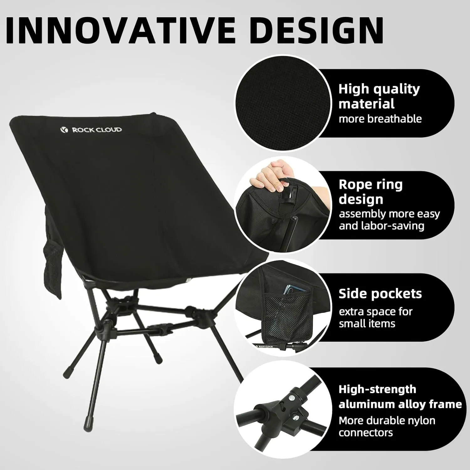ROCK CLOUD Portable Camping Chair Ultralight Folding Chairs Compact Outdoor for Camp Hiking Backpacking Lawn Beach Sports