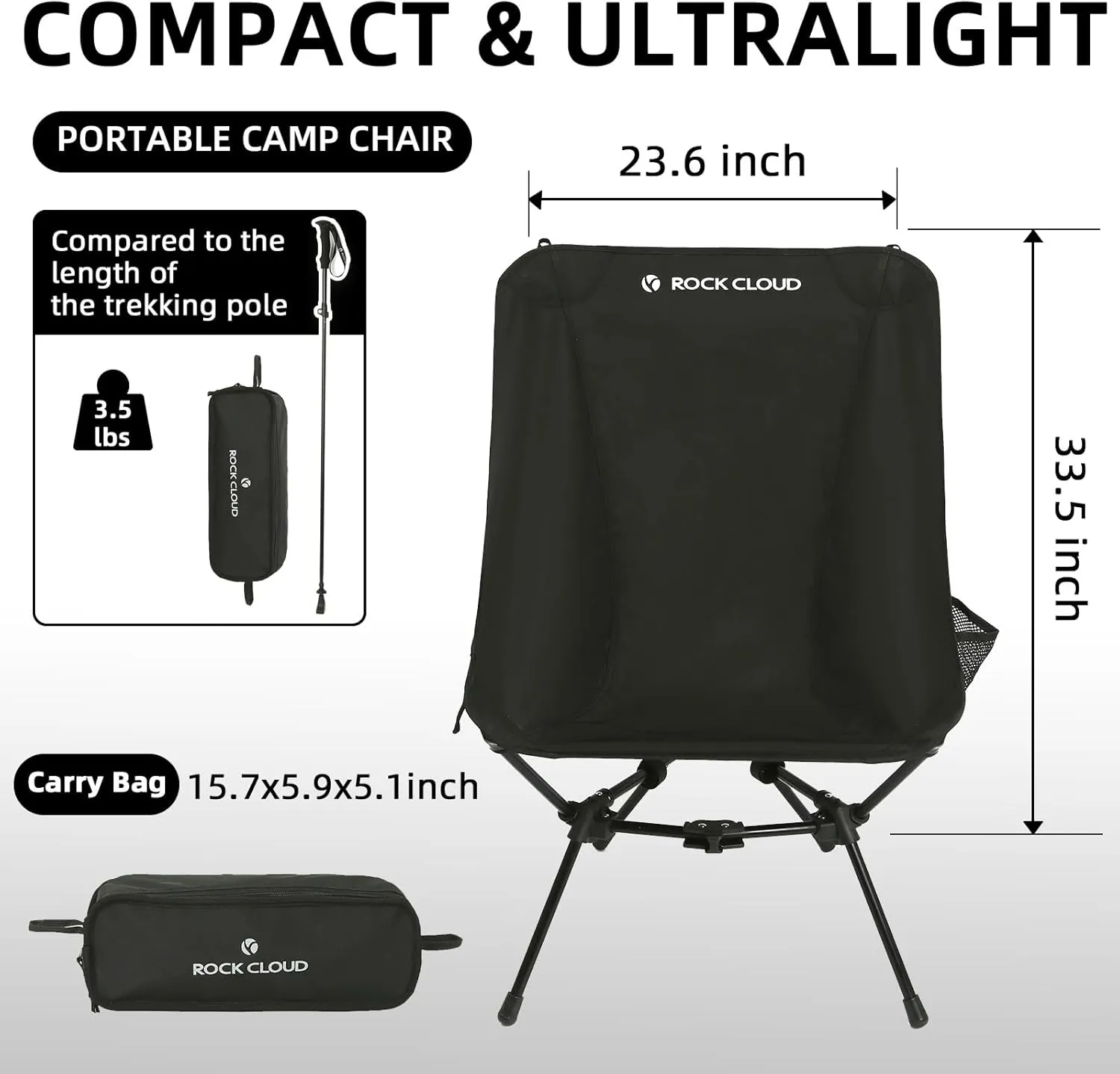 ROCK CLOUD Portable Camping Chair Ultralight Folding Chairs Compact Outdoor for Camp Hiking Backpacking Lawn Beach Sports