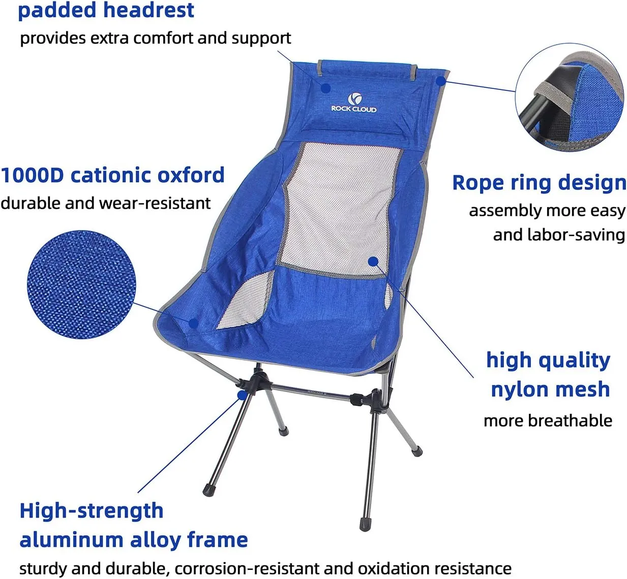 ROCK CLOUD Portable Camping Chair Ultralight Folding Chairs Compact Outdoor for Camp Hiking Backpacking Lawn Beach Sports