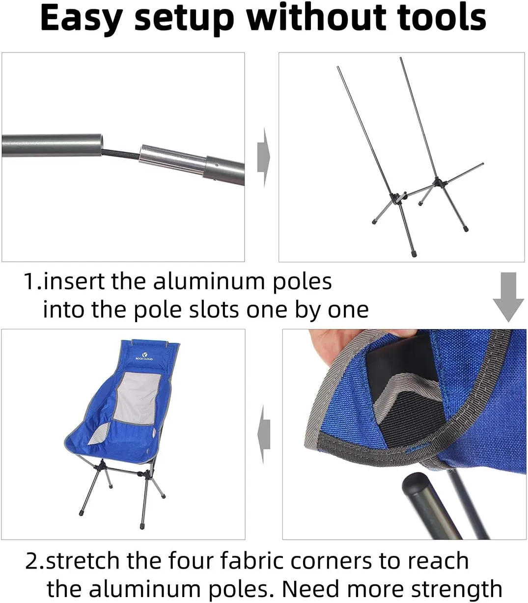 ROCK CLOUD Portable Camping Chair Ultralight Folding Chairs Compact Outdoor for Camp Hiking Backpacking Lawn Beach Sports