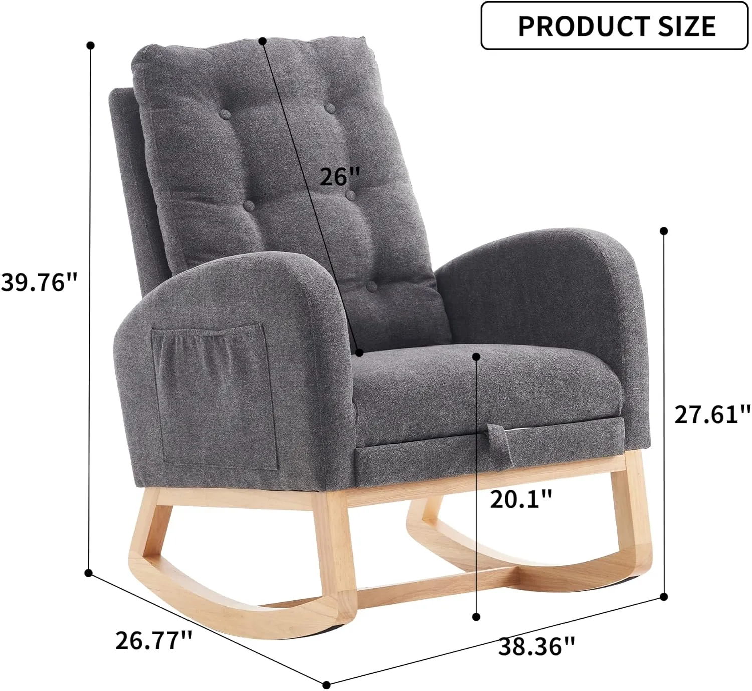 Rocking Chair with Foot Rest, Nursery Glider Teddy Gliding Rocking Chair with Retractable Footrest Rubber Wood Legs Side Pocket High Back & Wide Seat Nursing Chair for Living Room (Gray)