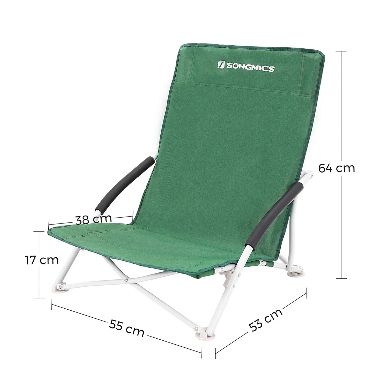 Rootz 2 Pack Green Beach Chairs - Folding Seats - Portable Lounge Chairs - 600D Oxford Fabric - Powder Coated Steel Tubes - Lightweight and Durable - Compact Design - 56cm x 53cm x 74cm