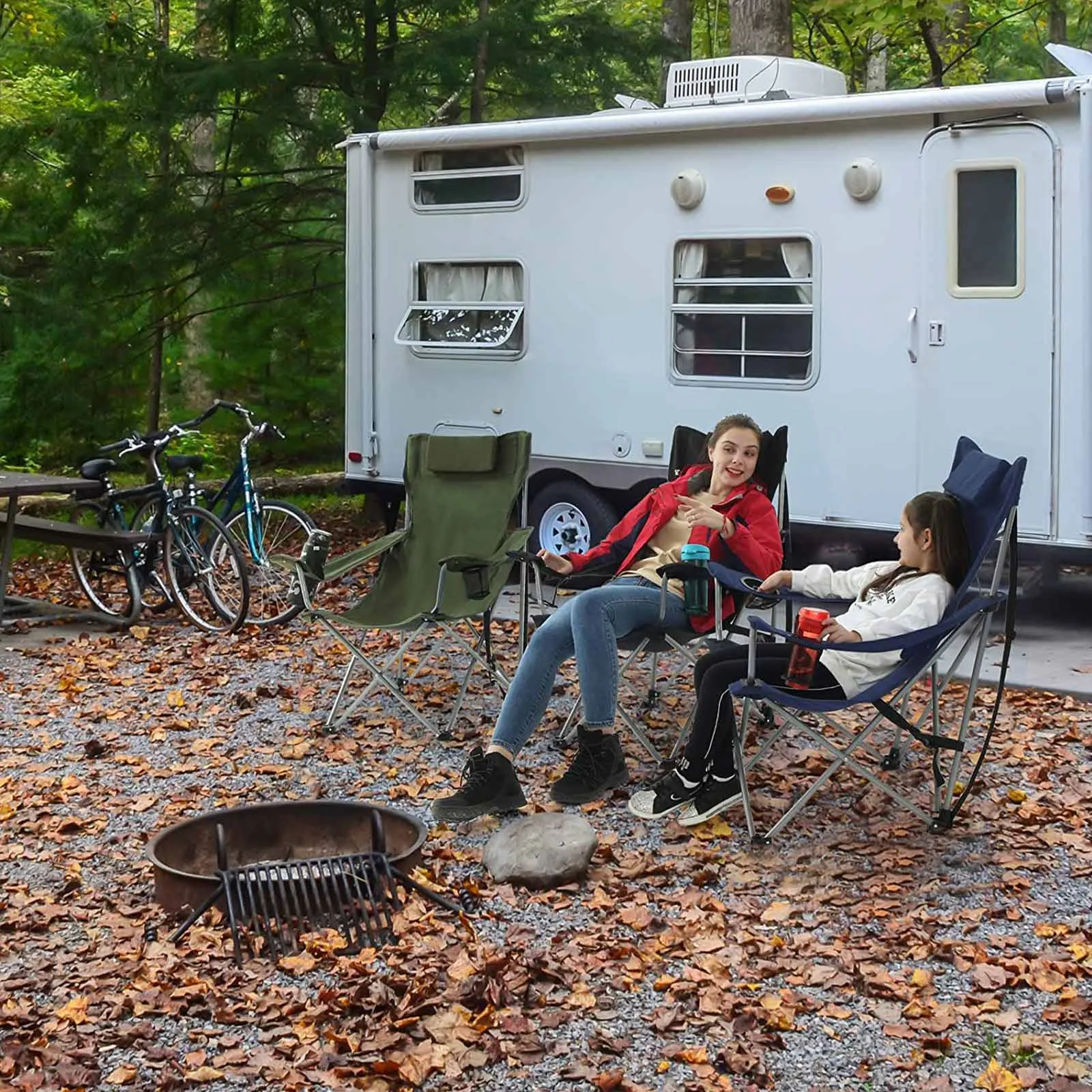 Rootz Green Camping Chair - Outdoor Chair - Folding Chair - Soft Headrest & Armrests - 81cm x 70cm x 91cm