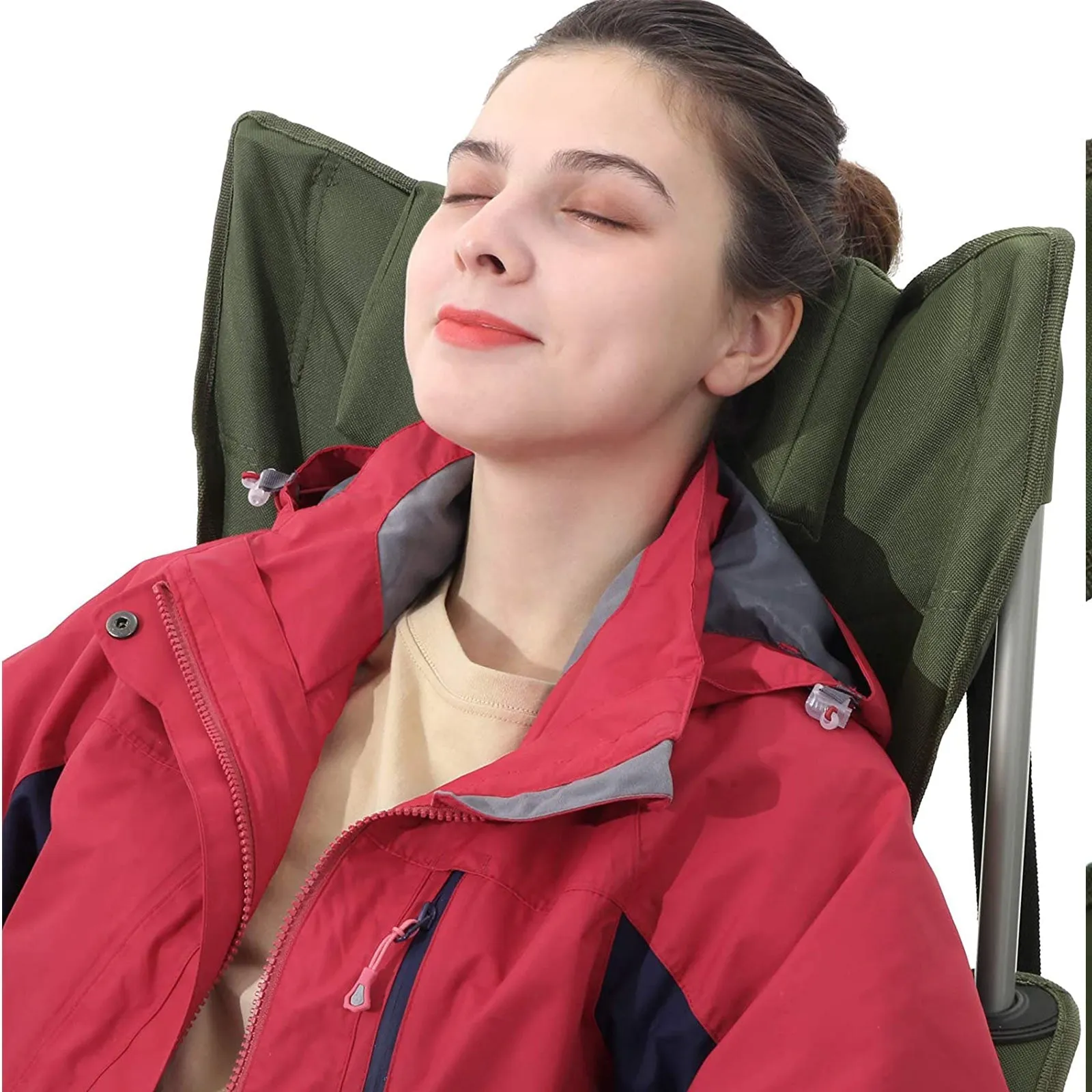 Rootz Green Camping Chair - Outdoor Chair - Folding Chair - Soft Headrest & Armrests - 81cm x 70cm x 91cm