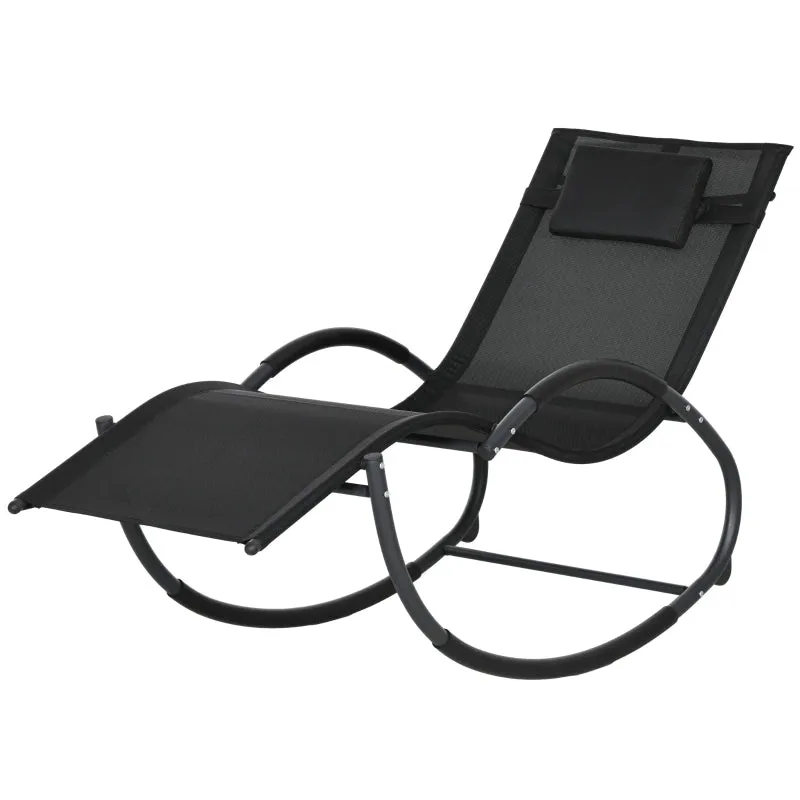 Rootz Rocking Chair - Garden Chair - Deck Chair - Ergonomic Design - Breathable Fabric - 155cm x 61cm x 88cm - Black