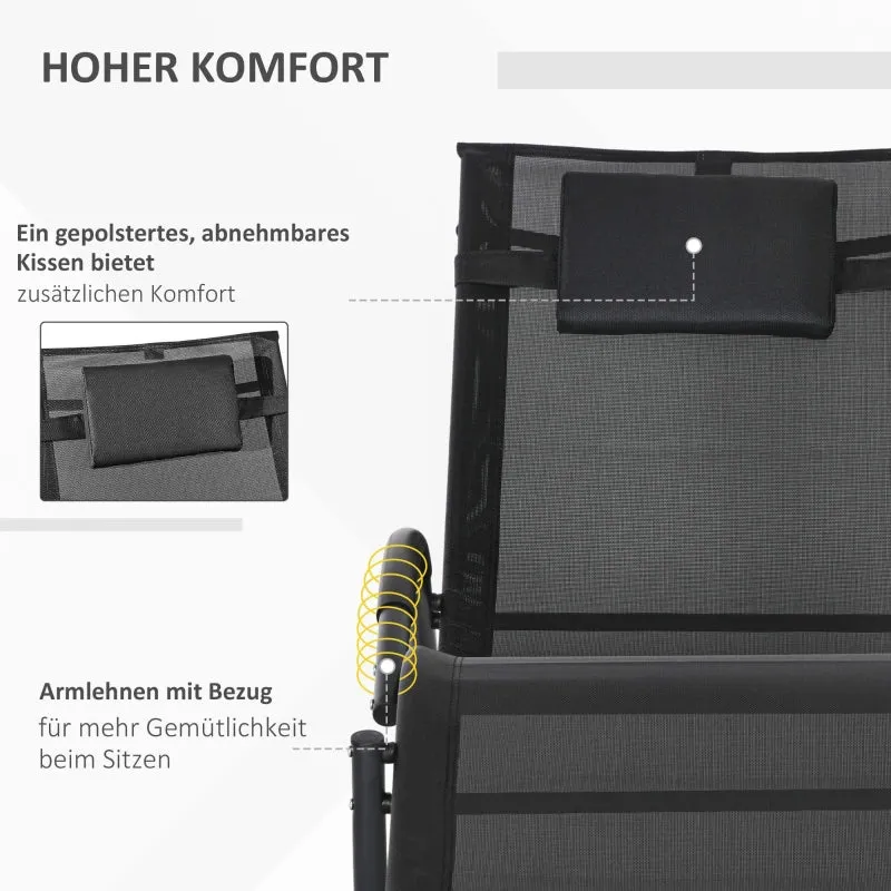 Rootz Rocking Chair - Garden Chair - Deck Chair - Ergonomic Design - Breathable Fabric - 155cm x 61cm x 88cm - Black