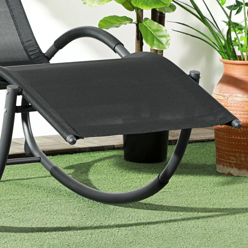 Rootz Rocking Chair - Garden Chair - Deck Chair - Ergonomic Design - Breathable Fabric - 155cm x 61cm x 88cm - Black