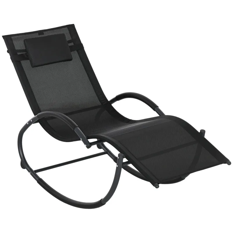Rootz Rocking Chair - Garden Chair - Deck Chair - Ergonomic Design - Breathable Fabric - 155cm x 61cm x 88cm - Black