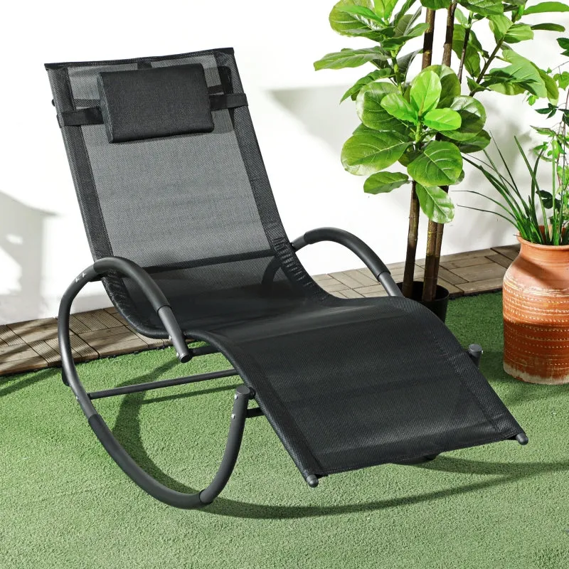 Rootz Rocking Chair - Garden Chair - Deck Chair - Ergonomic Design - Breathable Fabric - 155cm x 61cm x 88cm - Black