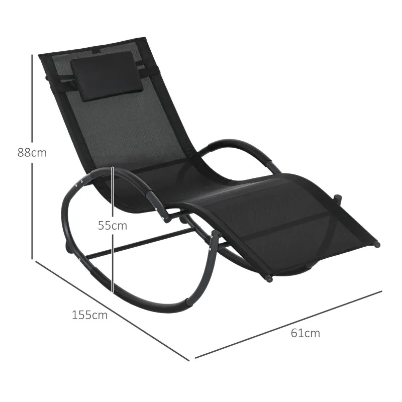 Rootz Rocking Chair - Garden Chair - Deck Chair - Ergonomic Design - Breathable Fabric - 155cm x 61cm x 88cm - Black