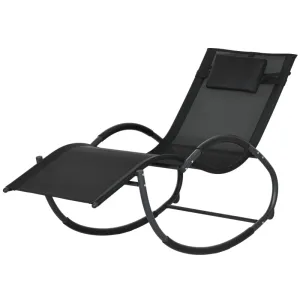 Rootz Rocking Chair - Garden Chair - Deck Chair - Ergonomic Design - Breathable Fabric - 155cm x 61cm x 88cm - Black