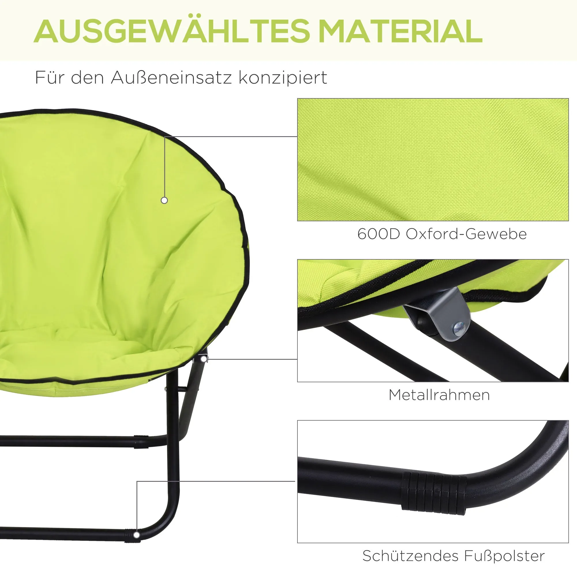 Rootz Yellow Folding Chair - Camping Armchair - Garden Chair - Upholstery Chair - Foldable Metal   Oxford Fabric - 80cm x 80cm x 75cm