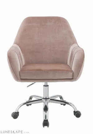 Rose Velvet Office Desk Chair on Wheels Stylish Mauve