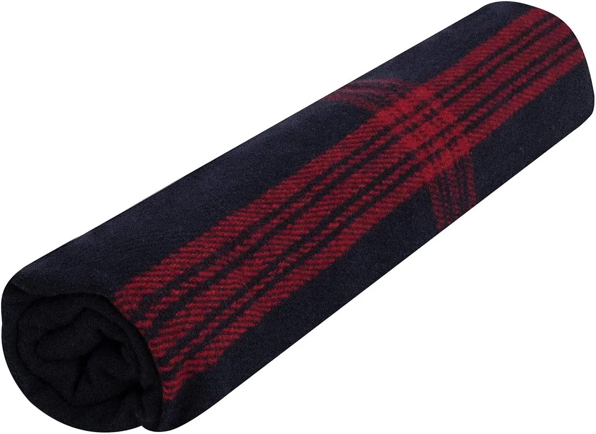 Rothco Striped Outdoor Wool Blanket – Heavyweight, Warm, and Comfortable – Emergency Blanket (Navy Blue/Red)