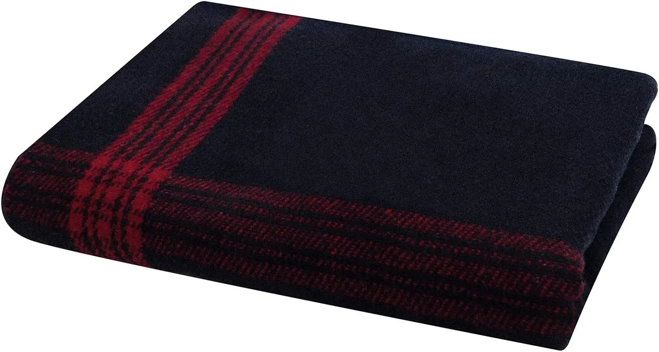Rothco Striped Outdoor Wool Blanket – Heavyweight, Warm, and Comfortable – Emergency Blanket (Navy Blue/Red)