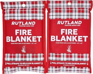 Rutland Fire Blanket for Home and Kitchen Emergency - 2 Pack, 40" x 40" - Fiberglass Fire Suppression Blanket Safety for Grilling, Camping and Boats (2)