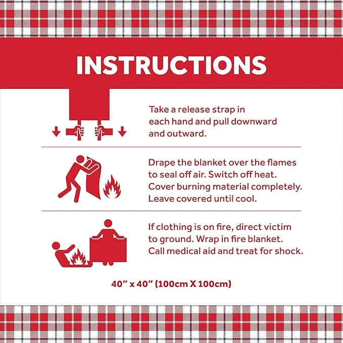 Rutland Fire Blanket for Home and Kitchen Emergency - 2 Pack, 40" x 40" - Fiberglass Fire Suppression Blanket Safety for Grilling, Camping and Boats (2)