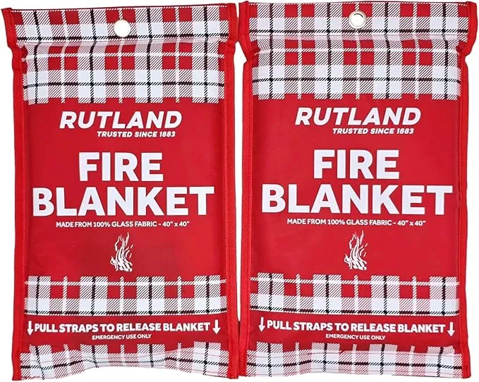 Rutland Fire Blanket for Home and Kitchen Emergency - 2 Pack, 40" x 40" - Fiberglass Fire Suppression Blanket Safety for Grilling, Camping and Boats (2)