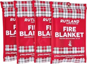 Rutland Fire Blanket for Home and Kitchen Emergency - 4 Pack, 40" x 40" - Fiberglass Fire Suppression Blanket Safety for Grilling, Camping and Boats (4)