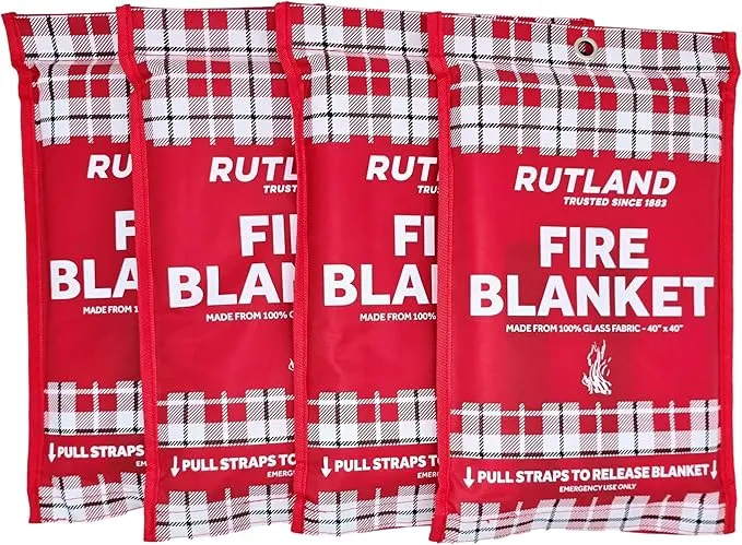 Rutland Fire Blanket for Home and Kitchen Emergency - 4 Pack, 40" x 40" - Fiberglass Fire Suppression Blanket Safety for Grilling, Camping and Boats (4)