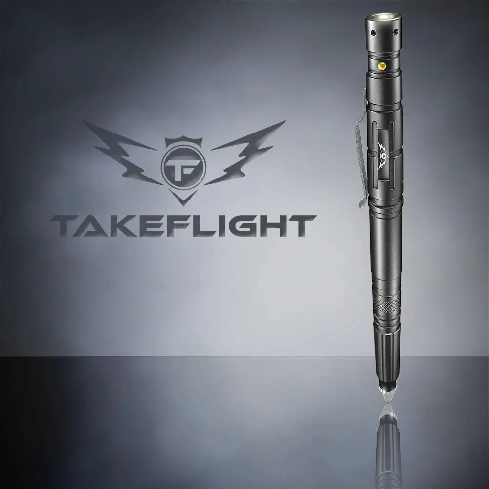 Rynx | TAKEFLIGHT Tactical Pen Survival Gear – Aviation Grade Aluminum LED Tactical Flashlight Multitool – Sturdy, Lightweight EDC Pen Survival Tool – Glass Breaker, Corkscrew, Screwdriver, Gift Box